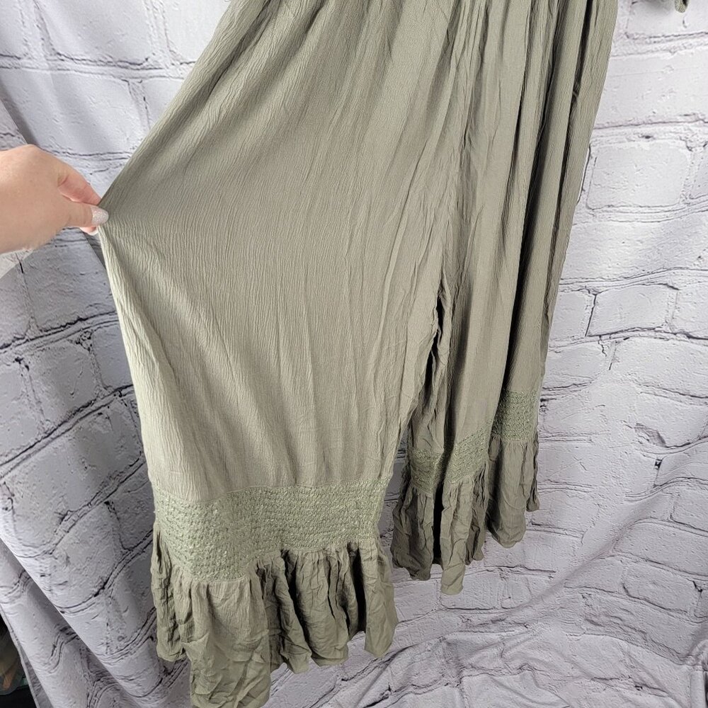 Davi and‎ Dani Wide Leg Maxi Illusion Crop Jumpsuit Olive Green Boho Festival - Picture 7 of 9